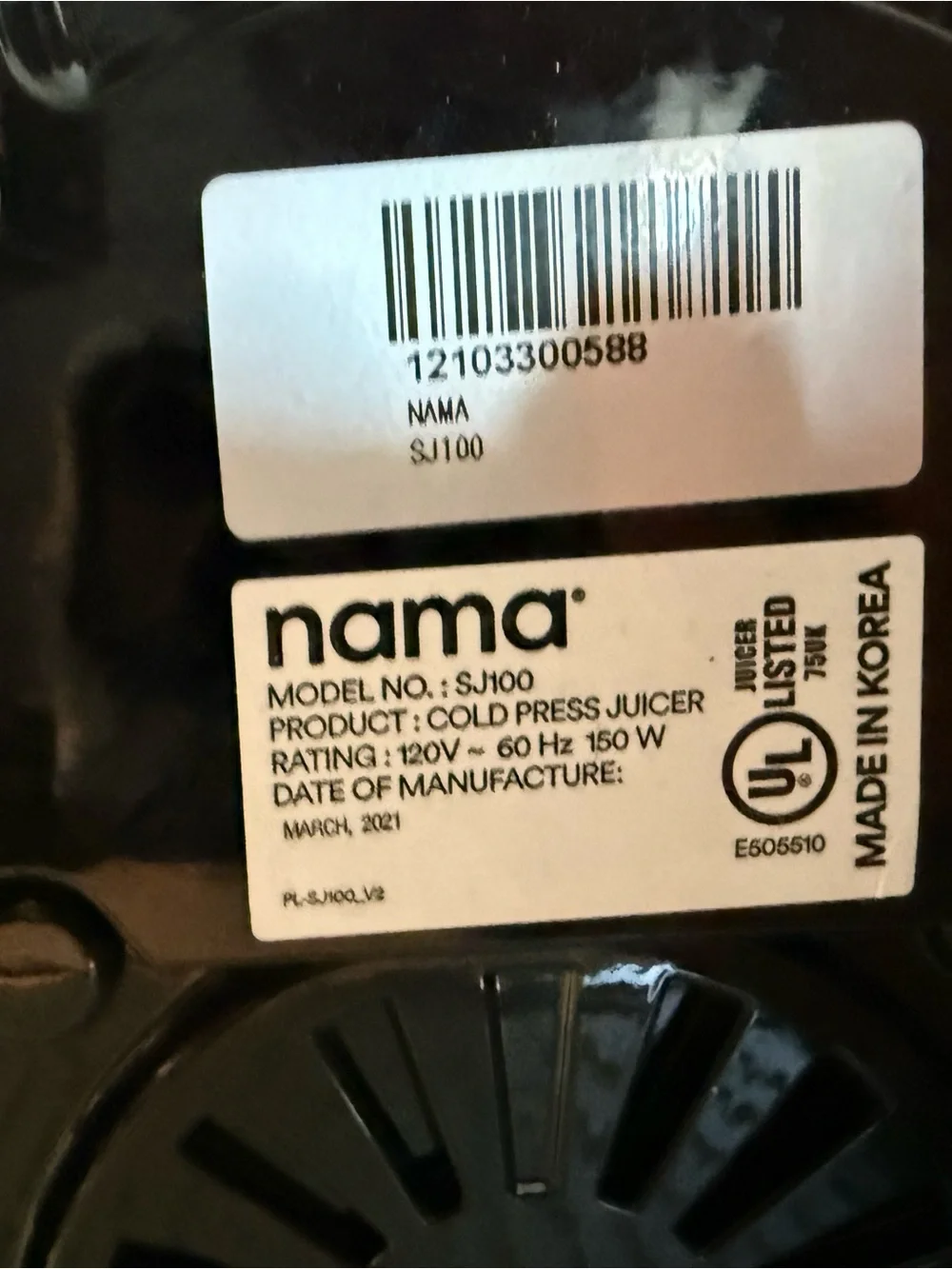 Nama SJ100 Cold Press Juicer 150W Silver/Black w/ Container, Filter, Strainer
